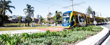G Link light rail Tram Reflection Moving City of Gold